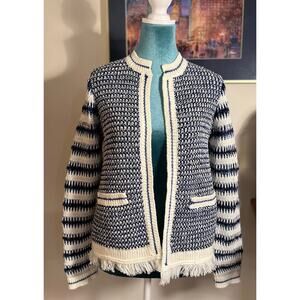 Talbots Blue and White Nautical Cardigan Sweater
Size XS